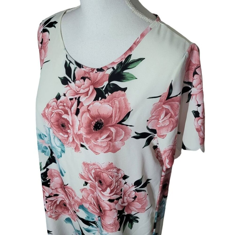 Vanilla Bay Dress Floral Short Sleeve White Pink Roses Short Womens Large - Picture 2 of 13